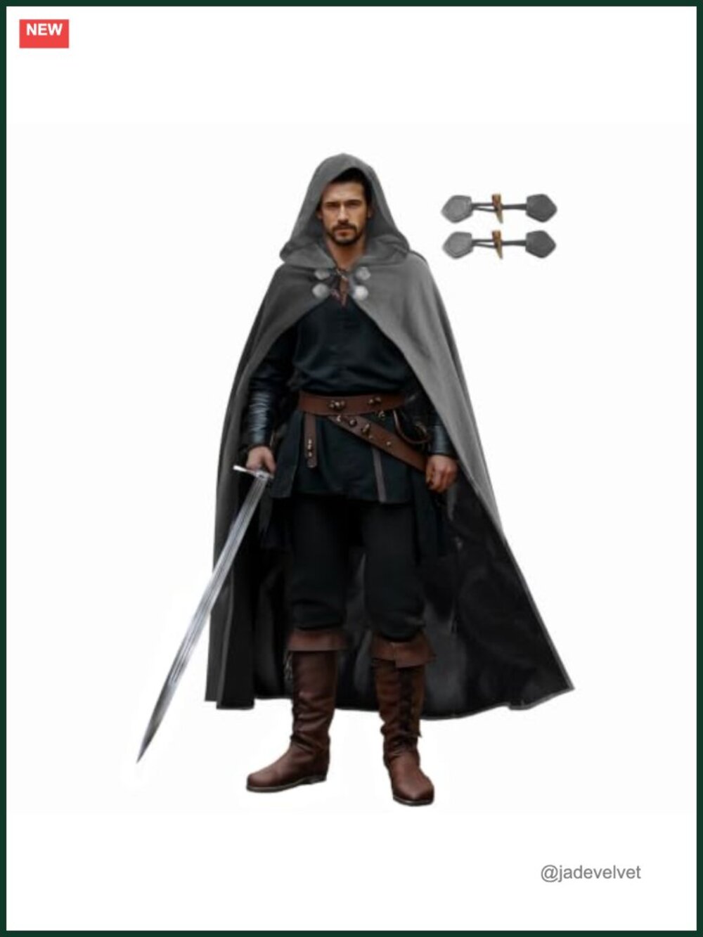 Medieval Velvet Hooded Cloak for Renaissance Viking Cosplay Halloween Lined